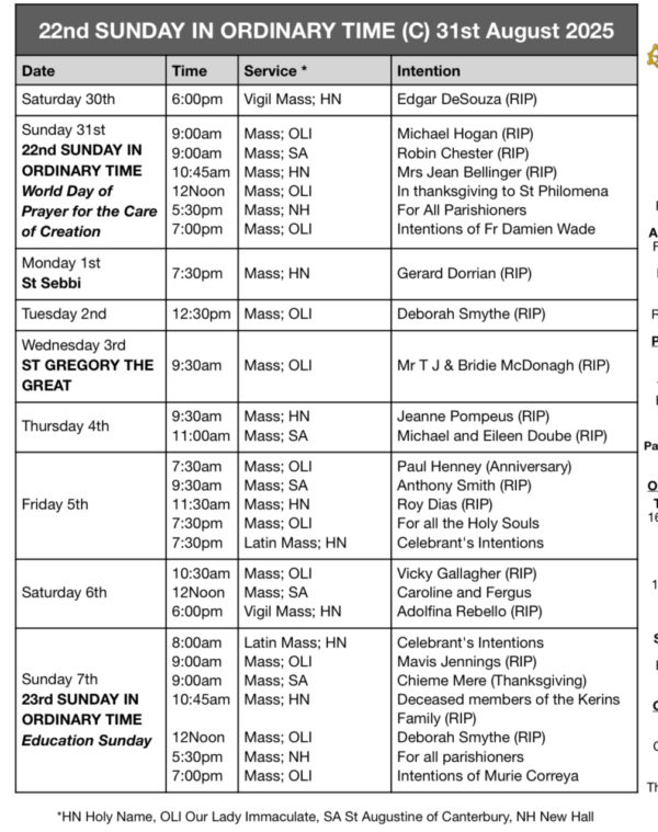 Mass Times and Intentions