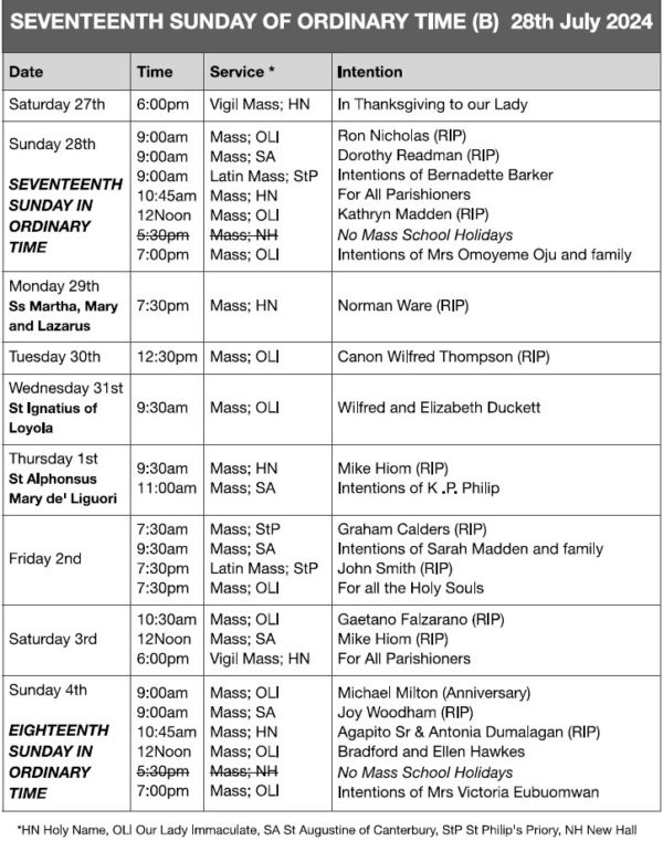Mass Times and Intentions