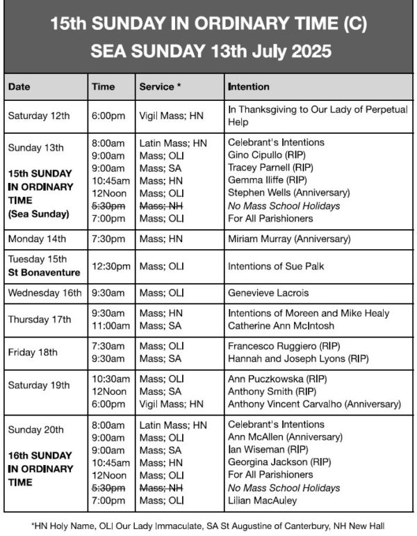 Mass Times and Intentions