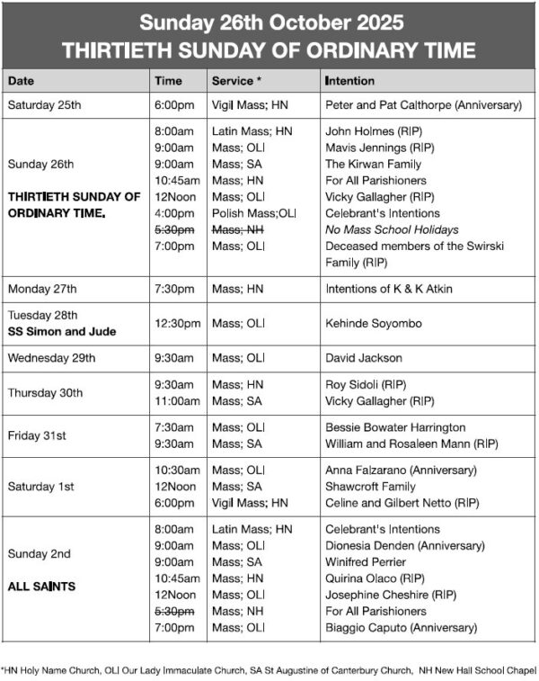 Mass Times and Intentions