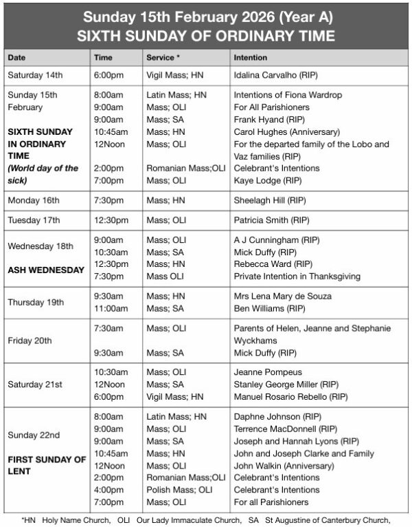 Mass Times and Intentions