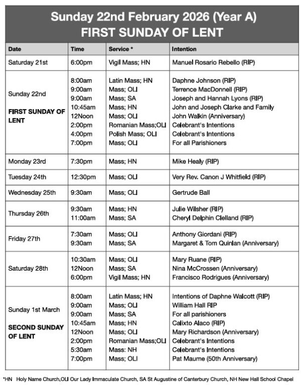 Mass Times and Intentions