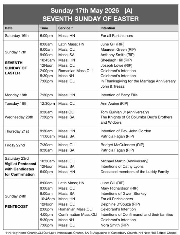 Mass Times and Intentions